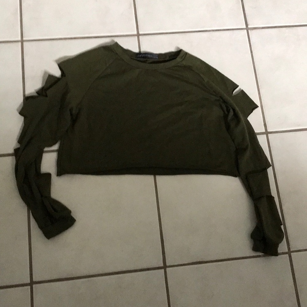 Long hole sleeve crop